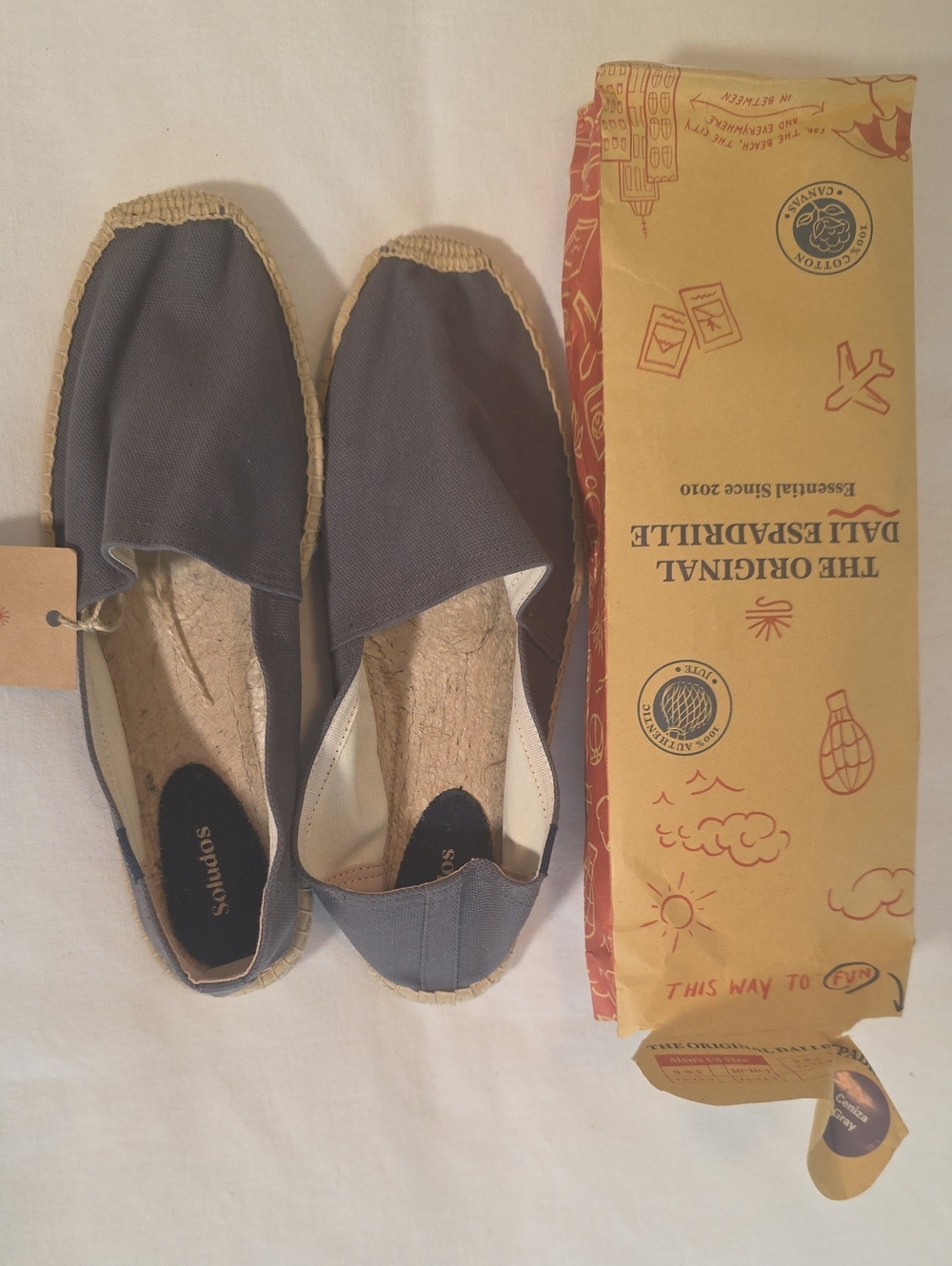 Soludos Dali Gray Espadrille Men 11-11.5, NWT